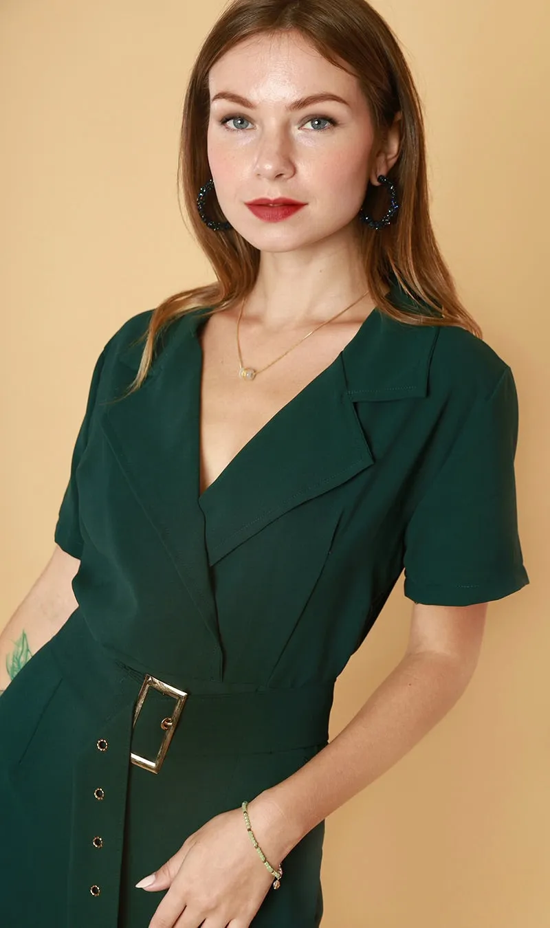 CLEMENTINE Belted Romper (Emerald)