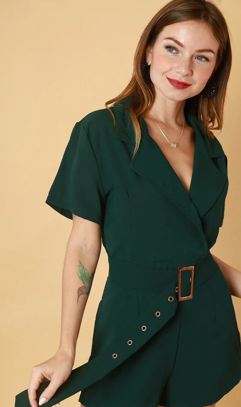 CLEMENTINE Belted Romper (Emerald)