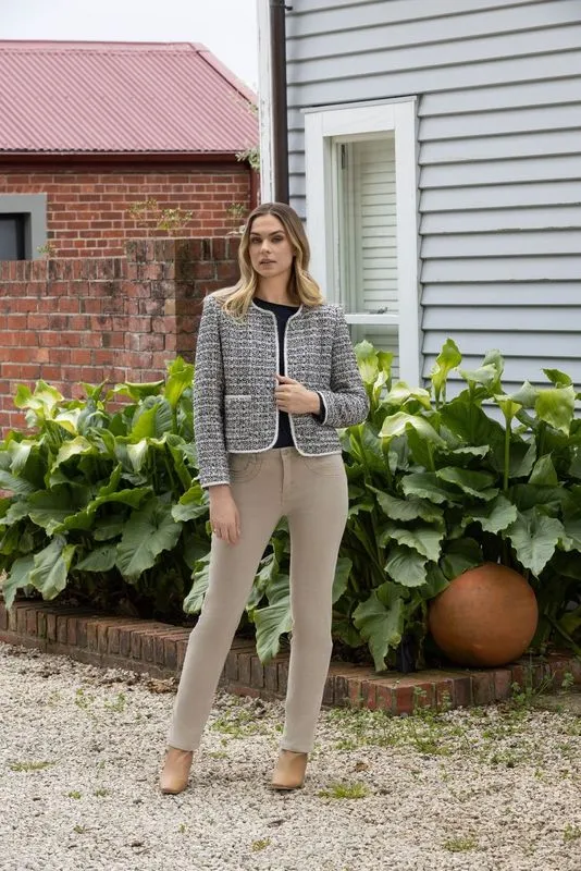 Collarless Short Jacket with Trim Detail - Galaxy