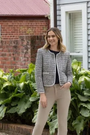 Collarless Short Jacket with Trim Detail - Galaxy