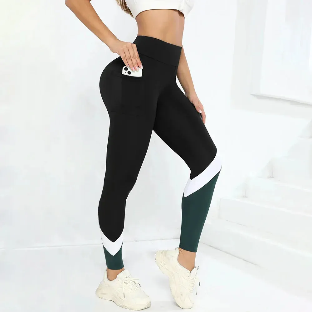 Color blocked Tummy Control Yoga Leggings for Women