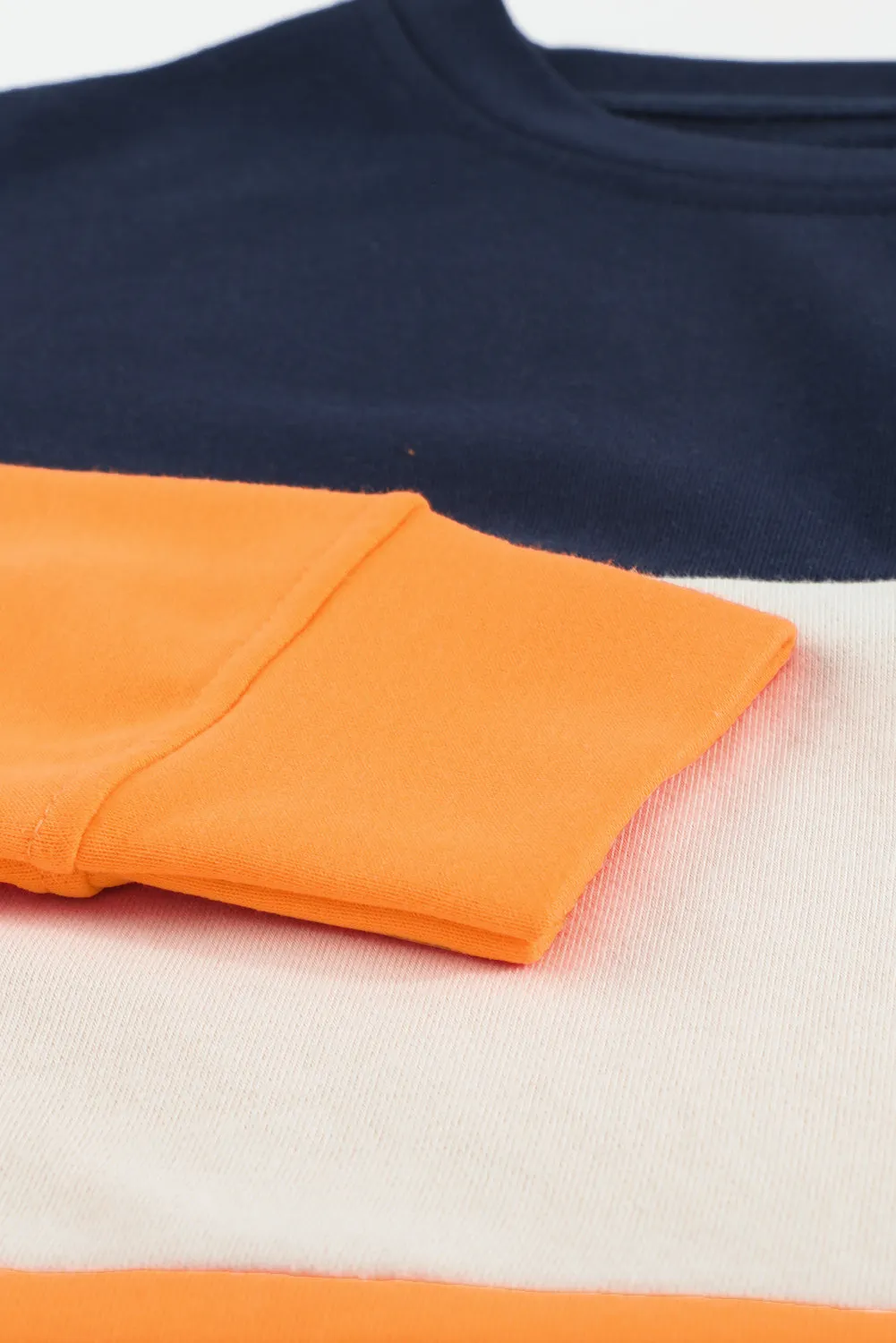 Colorblock Orange Contrast Stitching Sweatshirt with Slits