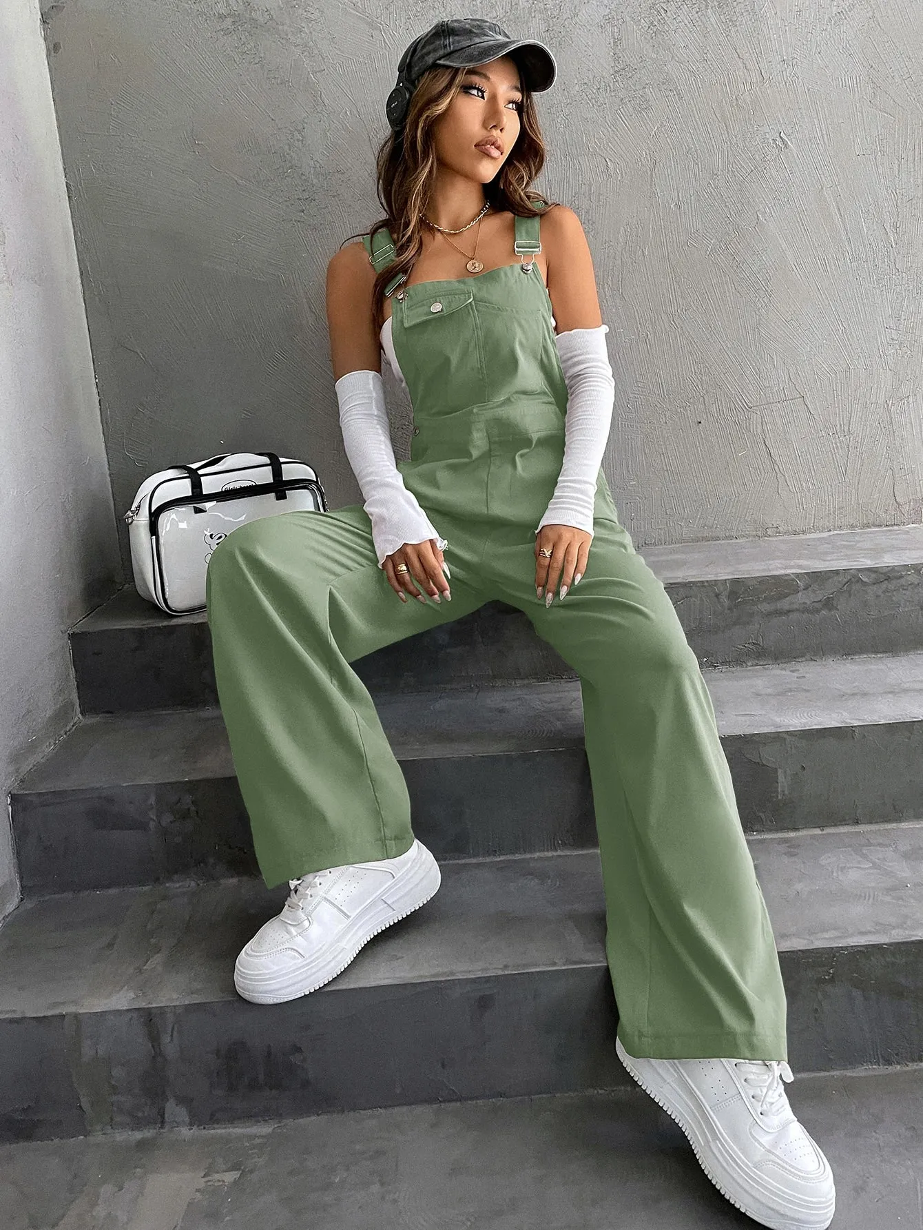 Coolane 1pc Flap Pocket Overall Jumpsuit