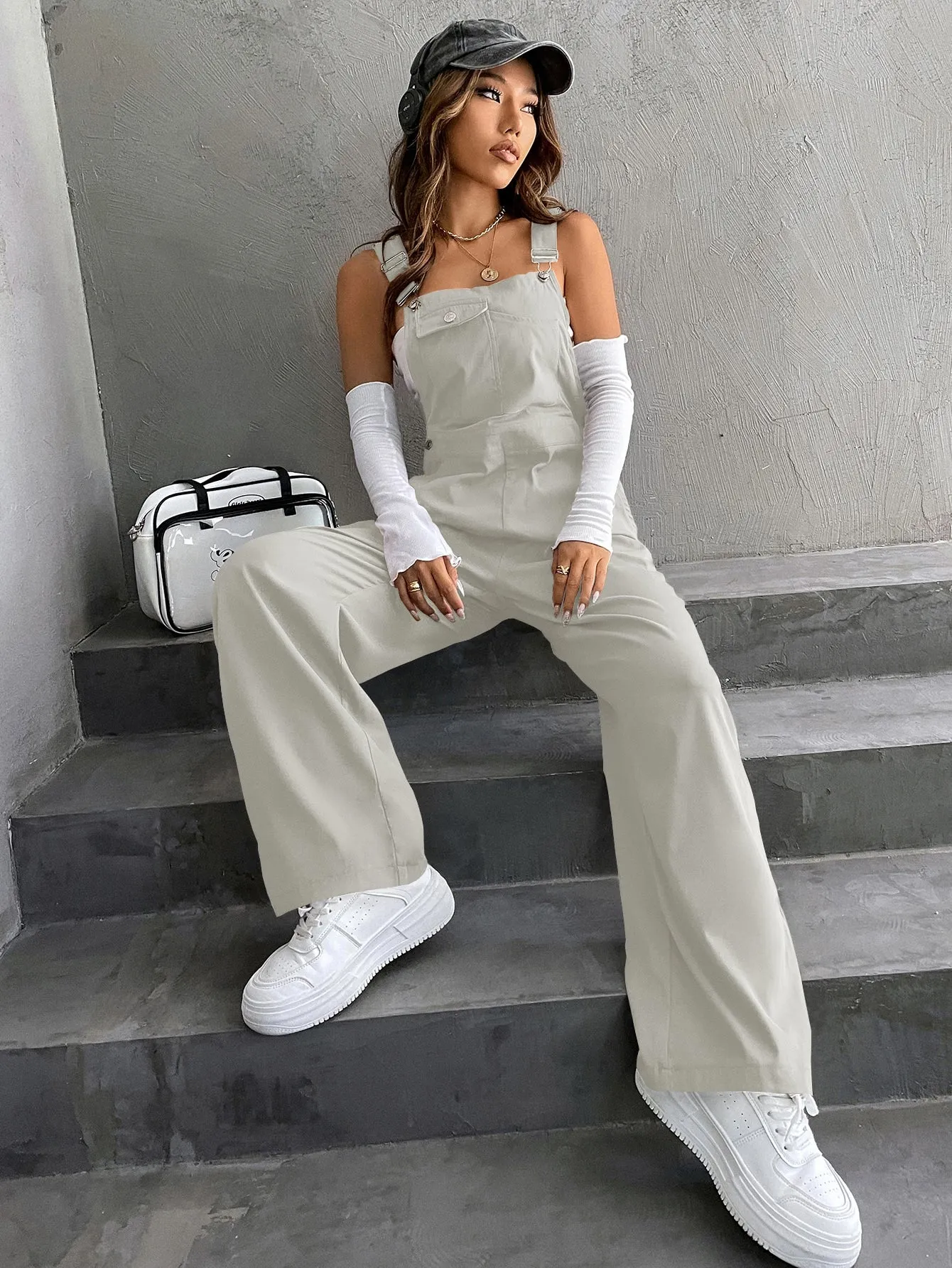 Coolane 1pc Flap Pocket Overall Jumpsuit