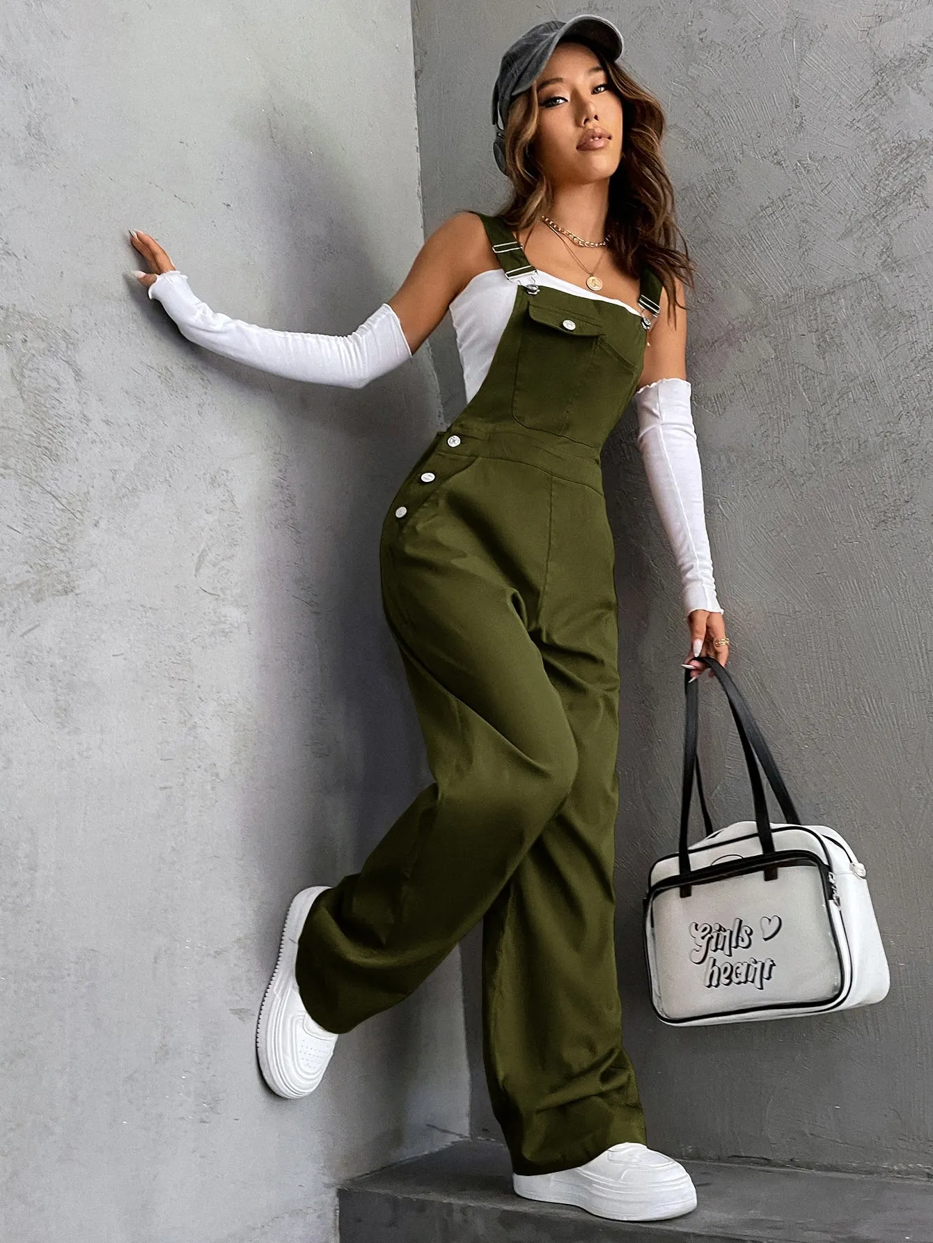 Coolane 1pc Flap Pocket Overall Jumpsuit