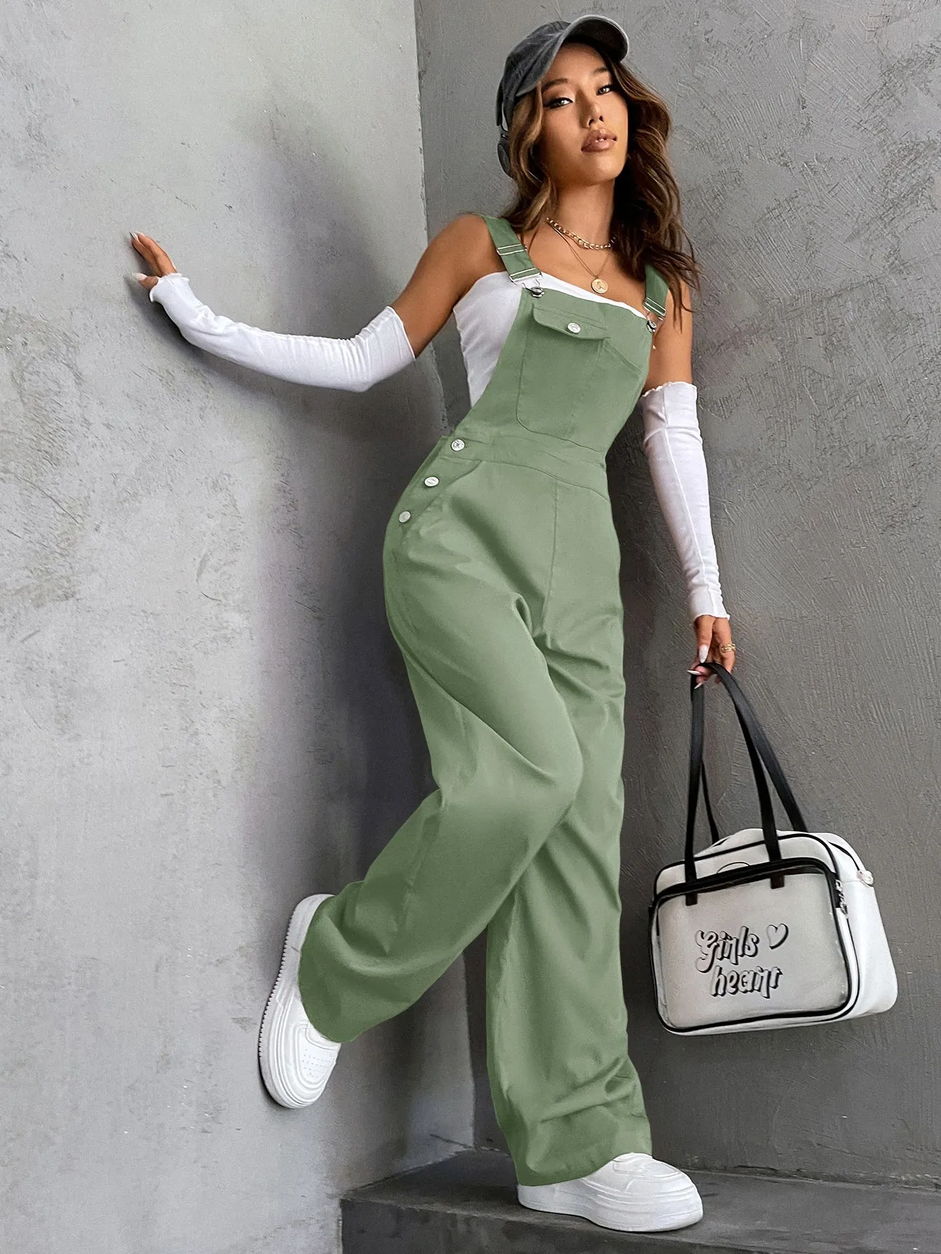 Coolane 1pc Flap Pocket Overall Jumpsuit