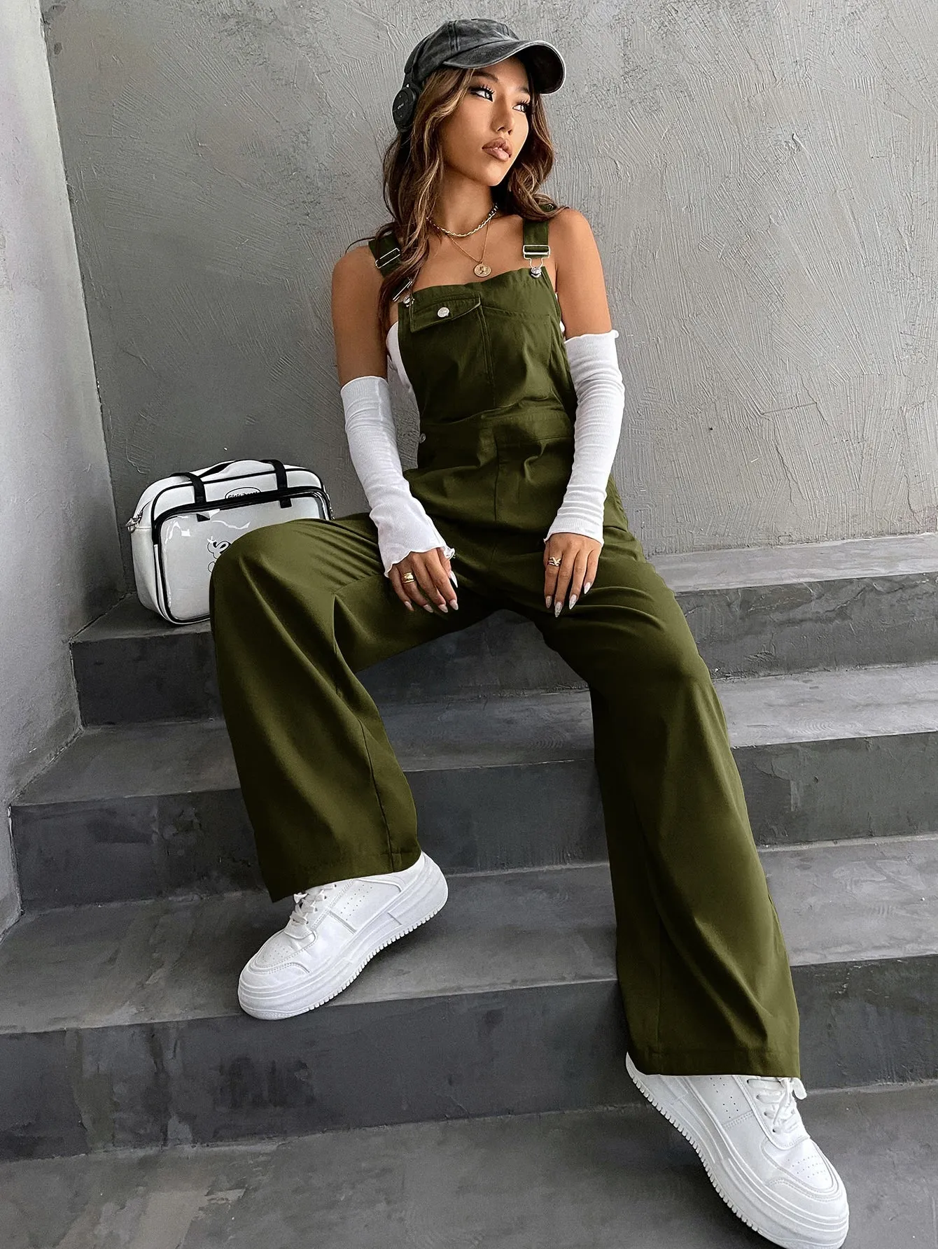 Coolane 1pc Flap Pocket Overall Jumpsuit
