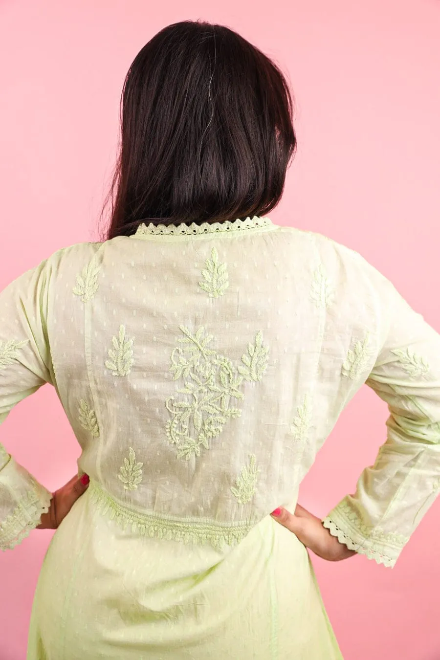 Cotton Angrakha Kurti with Chikankari Work (White)