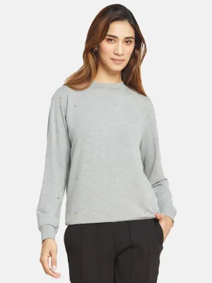 COTTON RICH STAR STUDDED SWEATSHIRT- HEATHER GREY