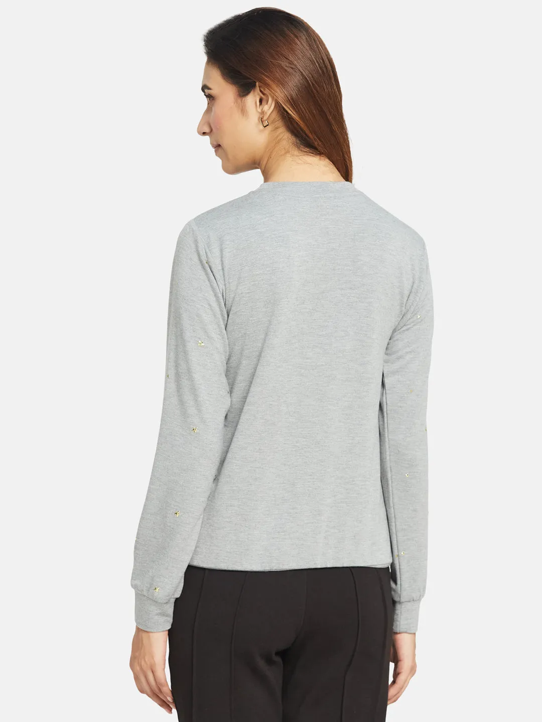 COTTON RICH STAR STUDDED SWEATSHIRT- HEATHER GREY