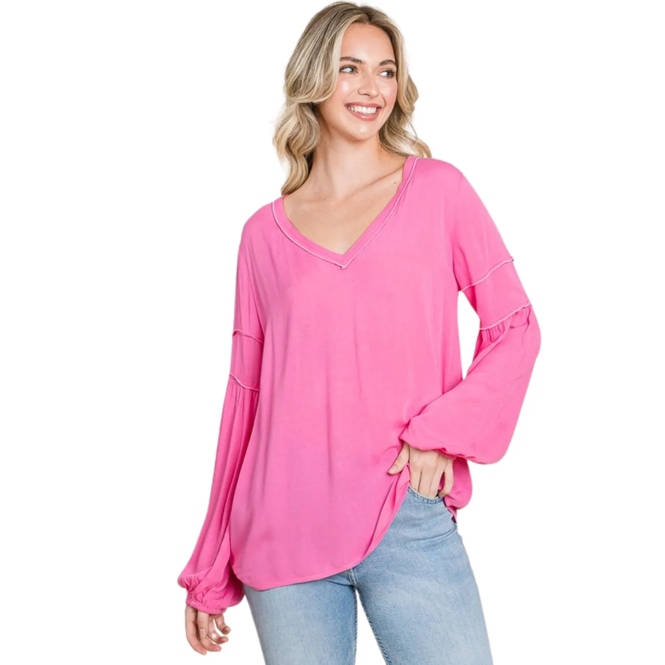 Culture Code Sunkist Orange Bohemia Blouse Long Sleeve Top CWT1461