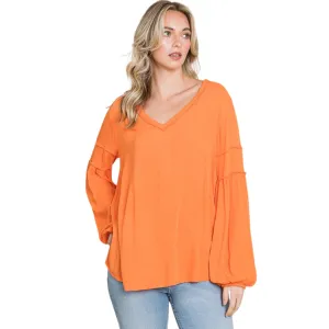 Culture Code Sunkist Orange Bohemia Blouse Long Sleeve Top CWT1461