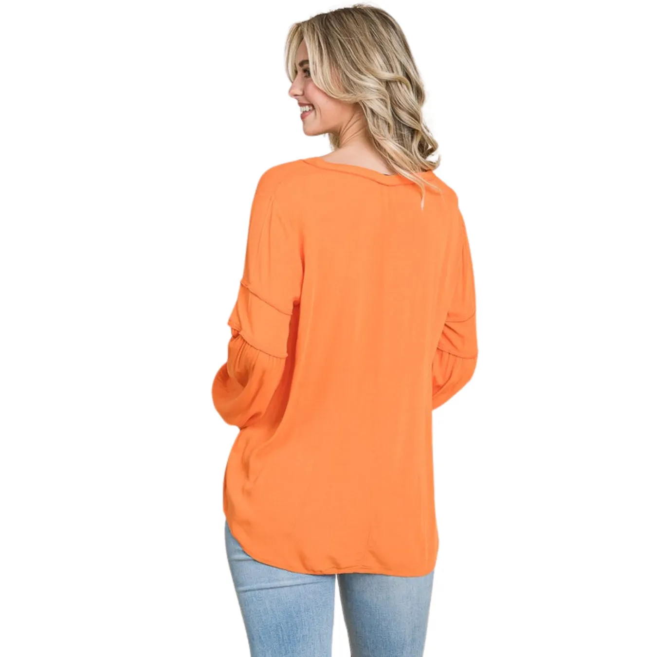 Culture Code Sunkist Orange Bohemia Blouse Long Sleeve Top CWT1461