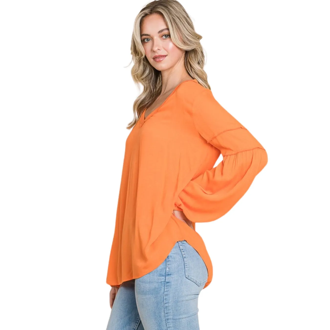 Culture Code Sunkist Orange Bohemia Blouse Long Sleeve Top CWT1461