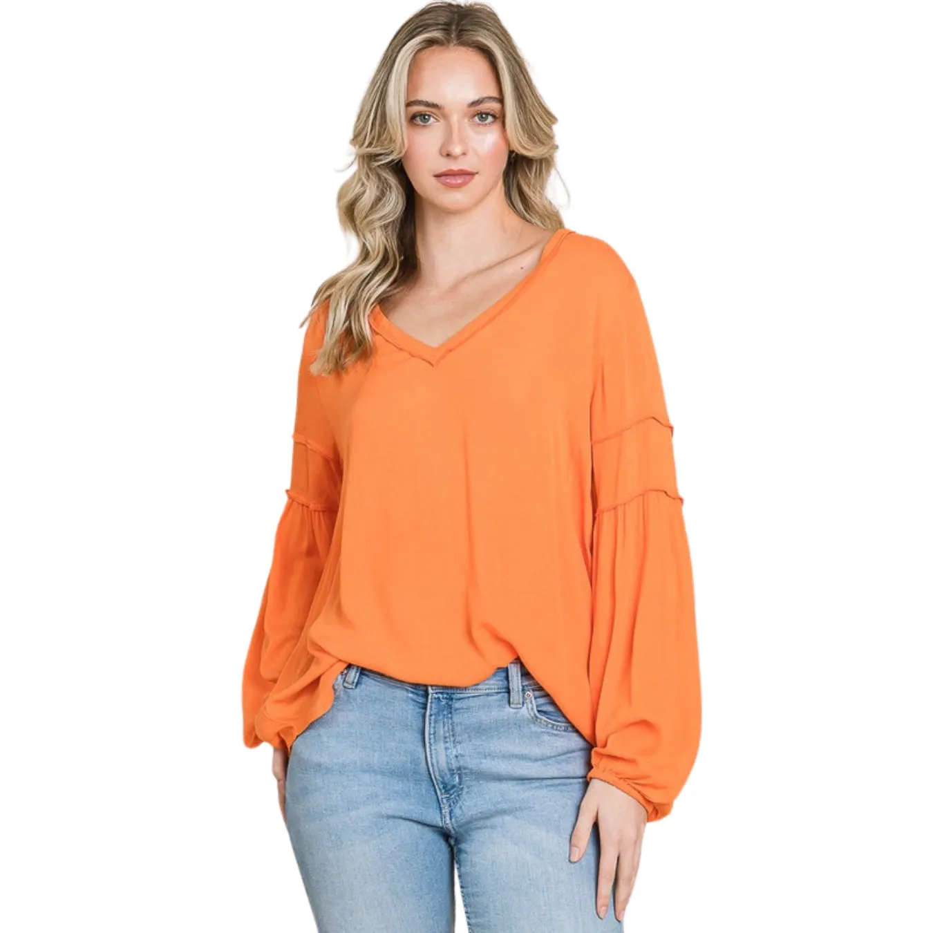 Culture Code Sunkist Orange Bohemia Blouse Long Sleeve Top CWT1461