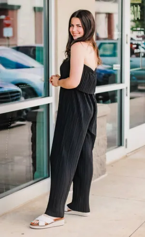 Date Night Ahead Pleated Jumpsuit in Black