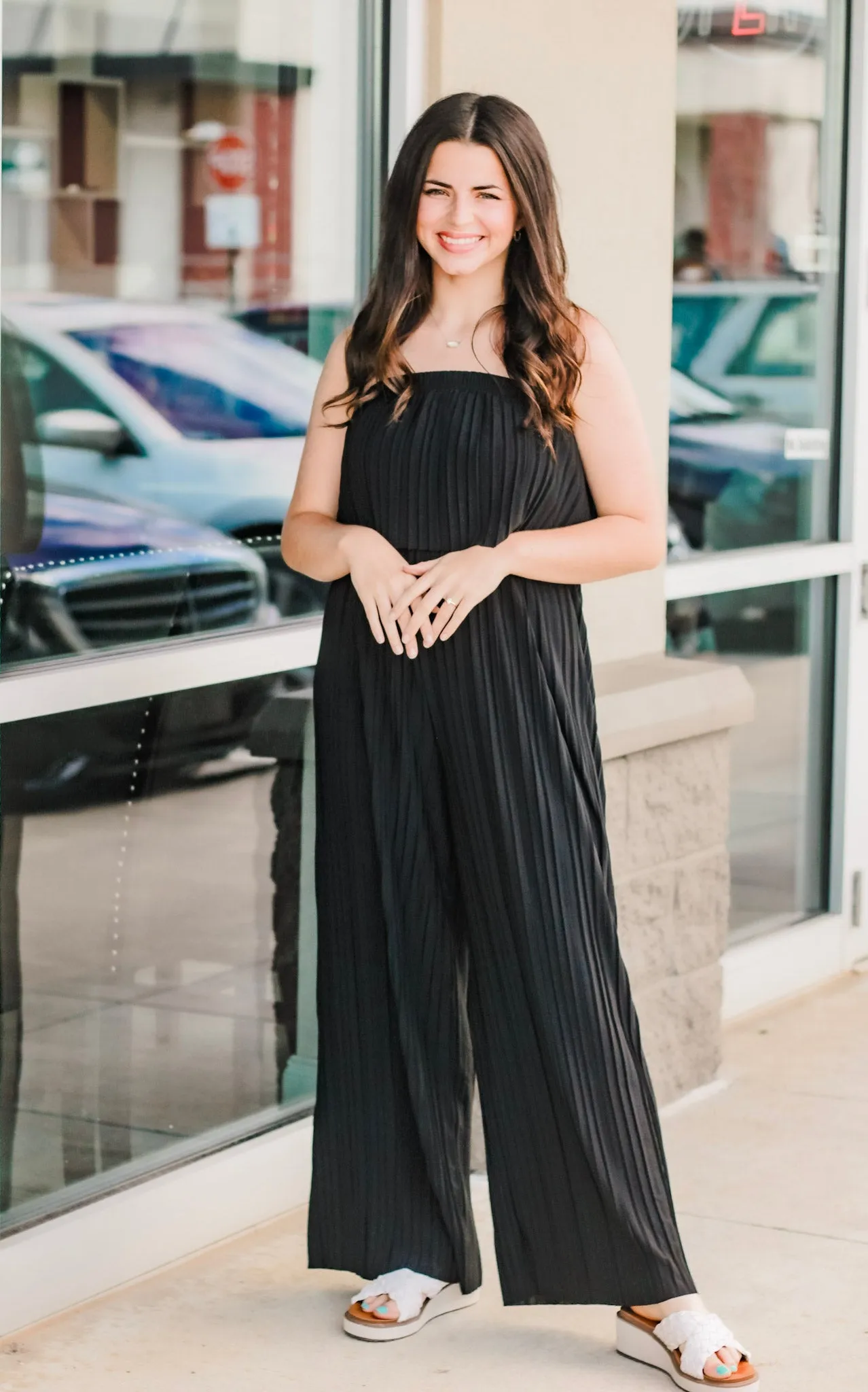 Date Night Ahead Pleated Jumpsuit in Black