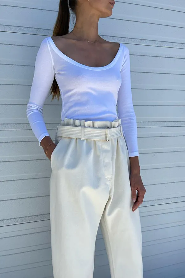 Deep Scoop Blouse in White