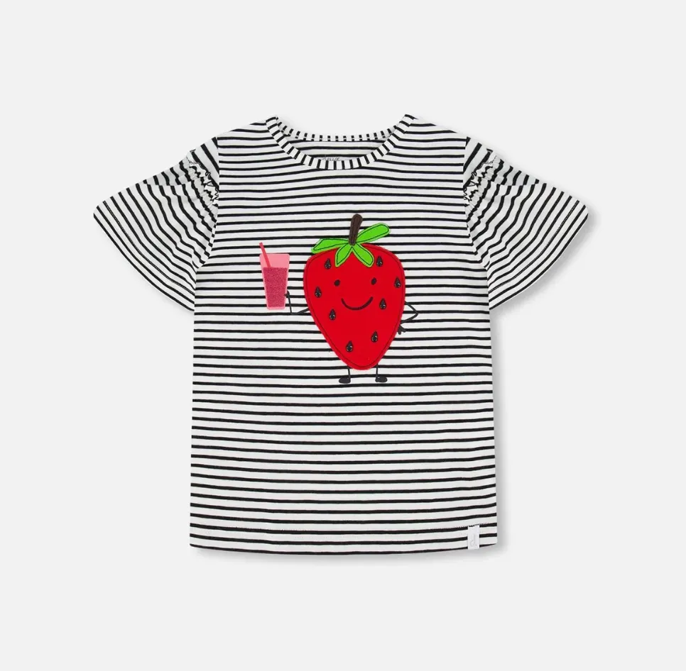 Deux Par Deux Top with Flounce Sleeve Stripe