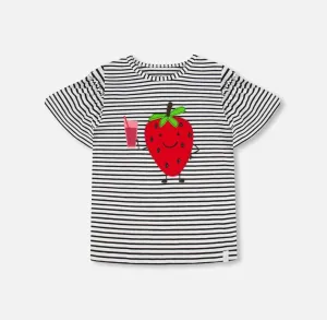 Deux Par Deux Top with Flounce Sleeve Stripe