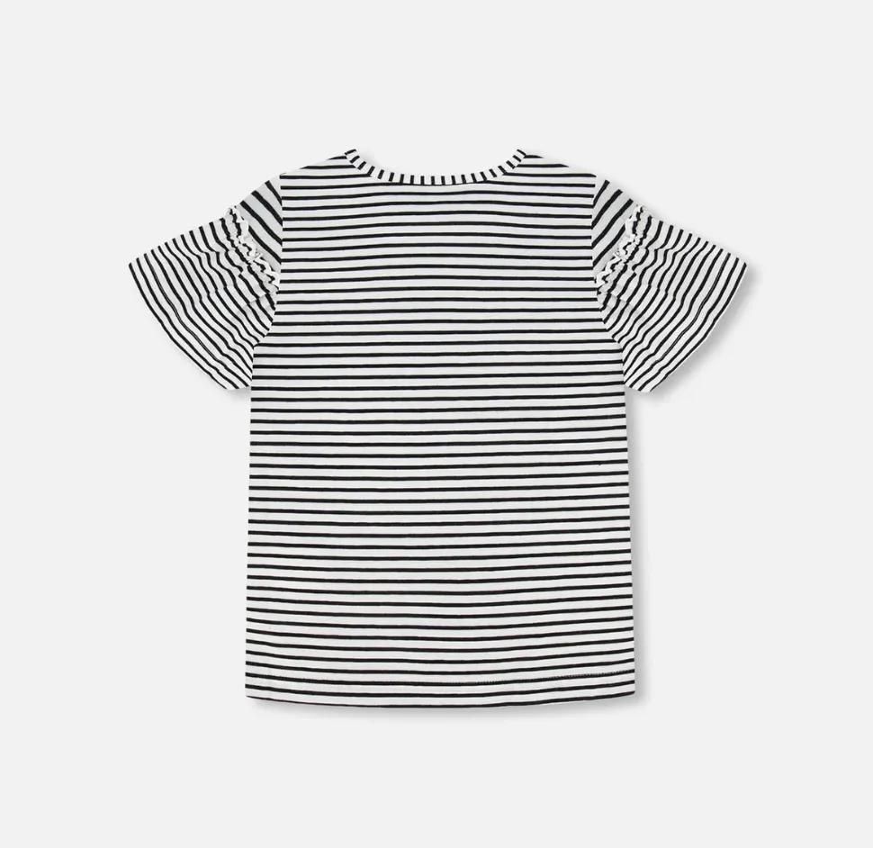 Deux Par Deux Top with Flounce Sleeve Stripe