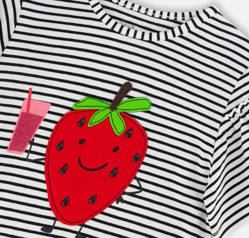 Deux Par Deux Top with Flounce Sleeve Stripe
