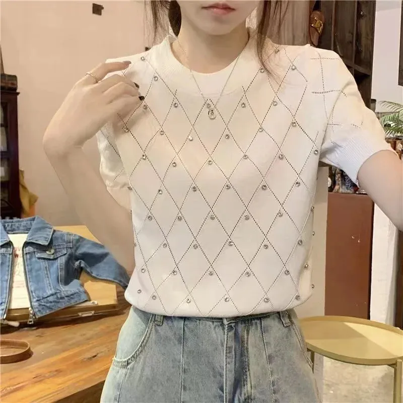 Diamond Hollow Cotton Tee - Summer Chic