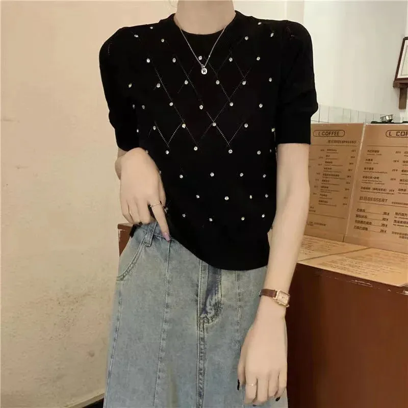 Diamond Hollow Cotton Tee - Summer Chic