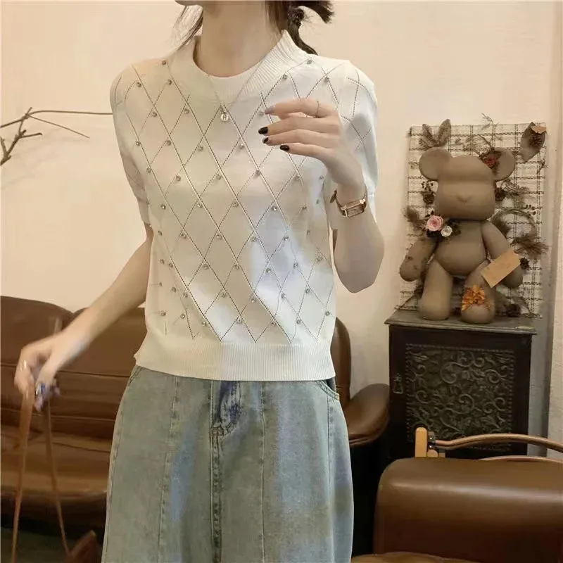 Diamond Hollow Cotton Tee - Summer Chic