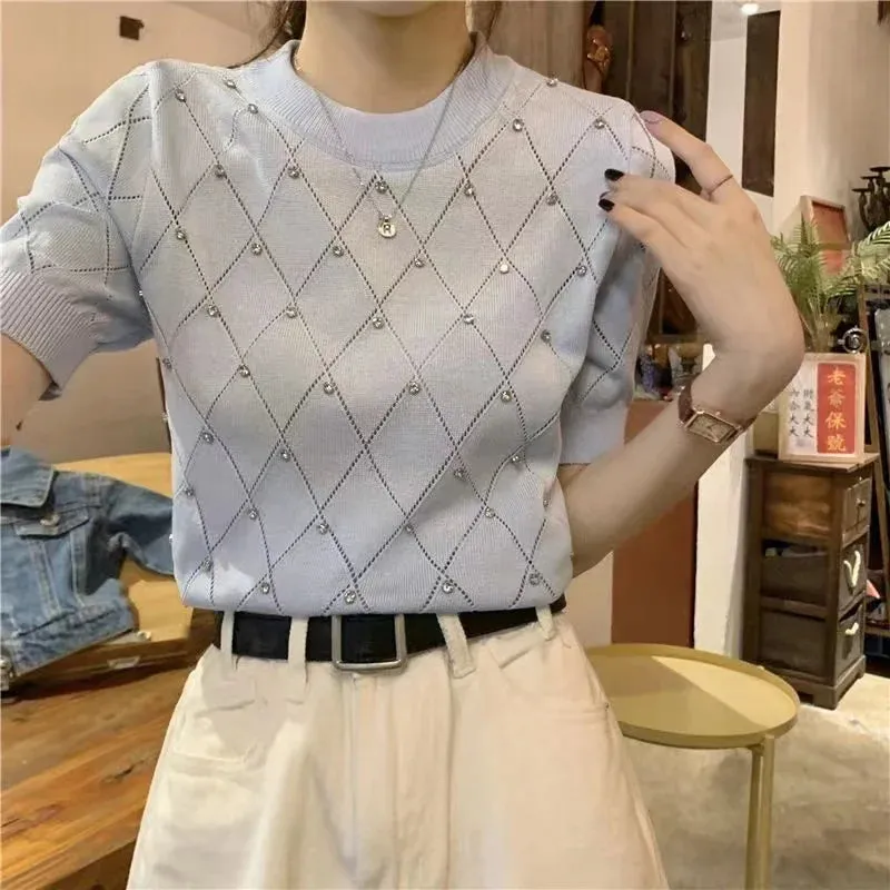 Diamond Hollow Cotton Tee - Summer Chic