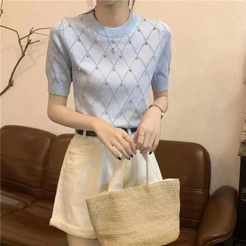 Diamond Hollow Cotton Tee - Summer Chic