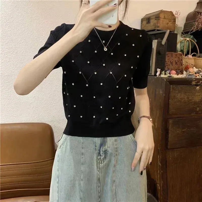 Diamond Hollow Cotton Tee - Summer Chic
