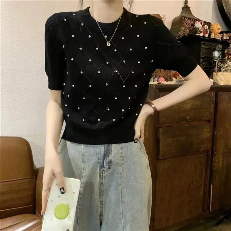 Diamond Hollow Cotton Tee - Summer Chic