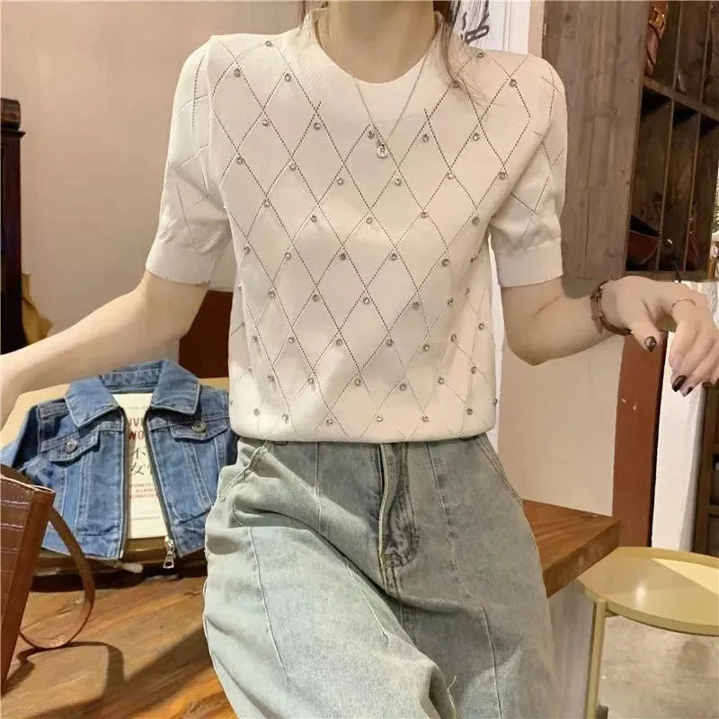 Diamond Hollow Cotton Tee - Summer Chic