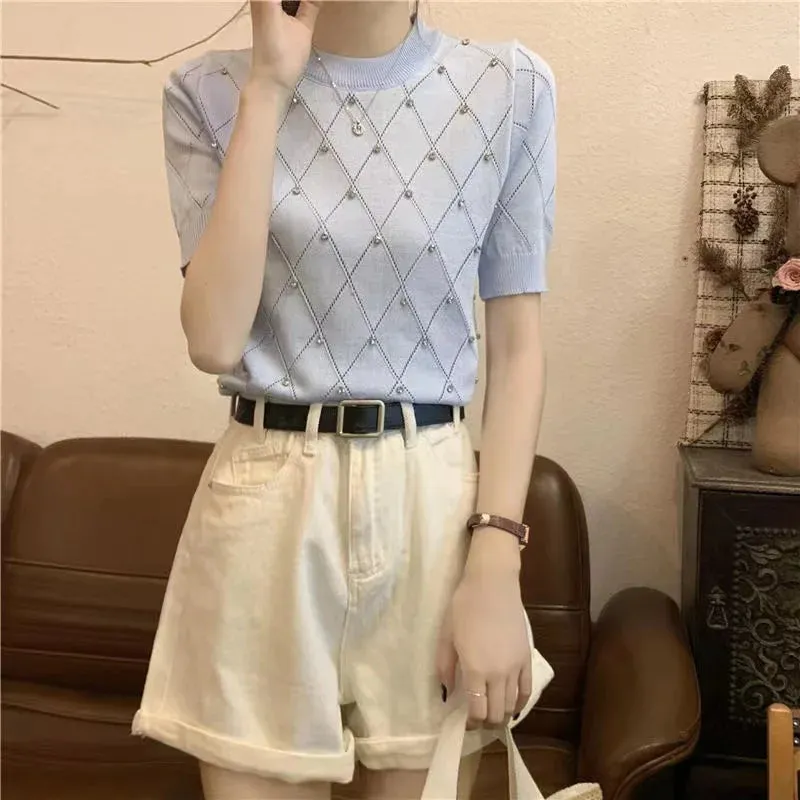 Diamond Hollow Cotton Tee - Summer Chic
