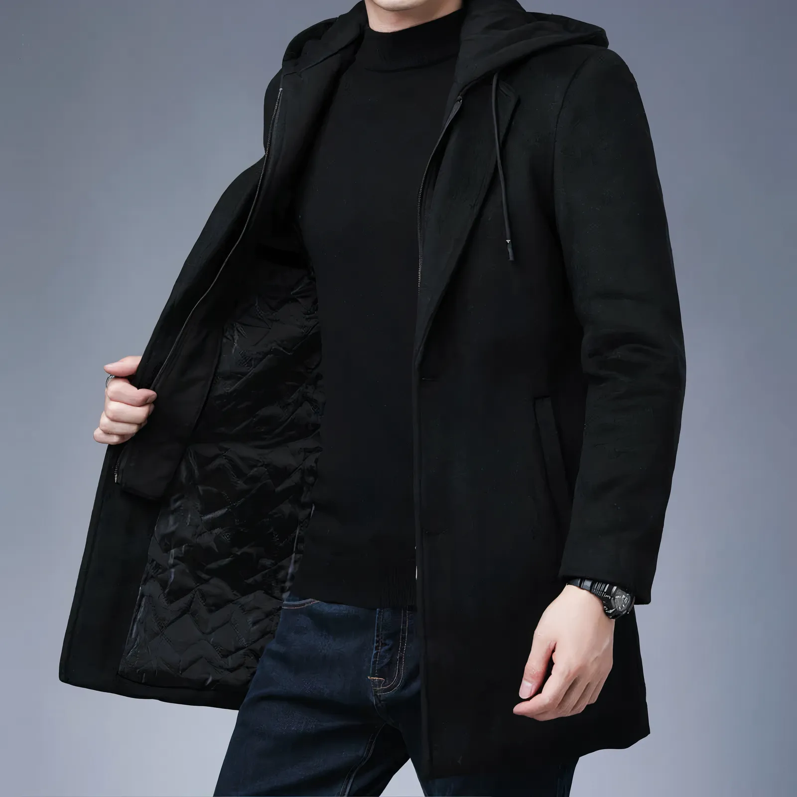 Elegant Men's Wool Trench Coat for Autumn and Winter