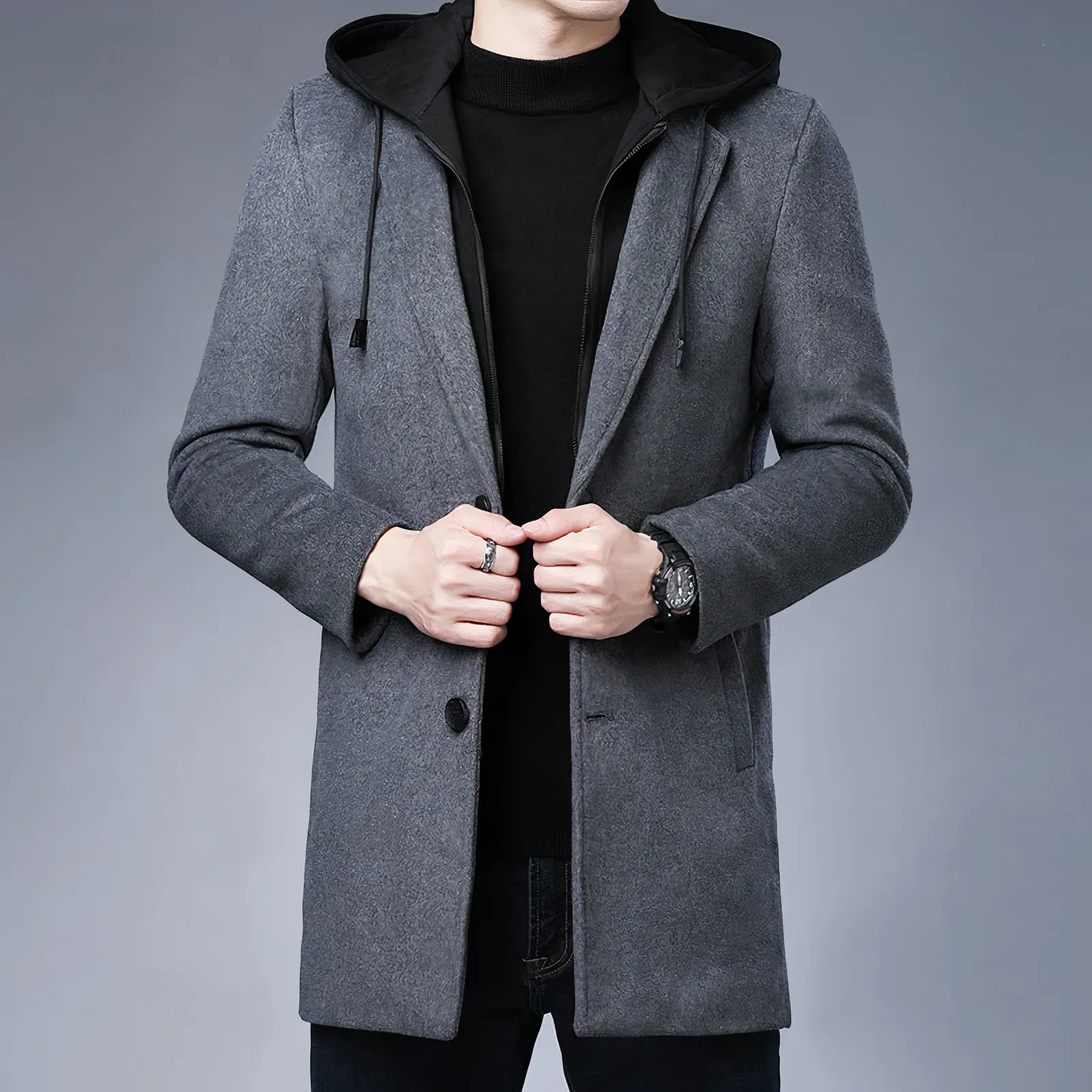 Elegant Men's Wool Trench Coat for Autumn and Winter