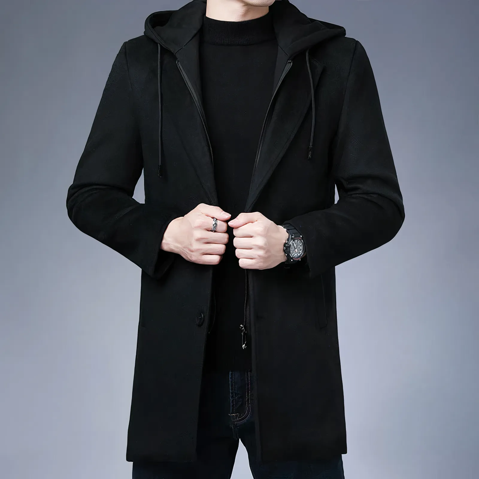 Elegant Men's Wool Trench Coat for Autumn and Winter