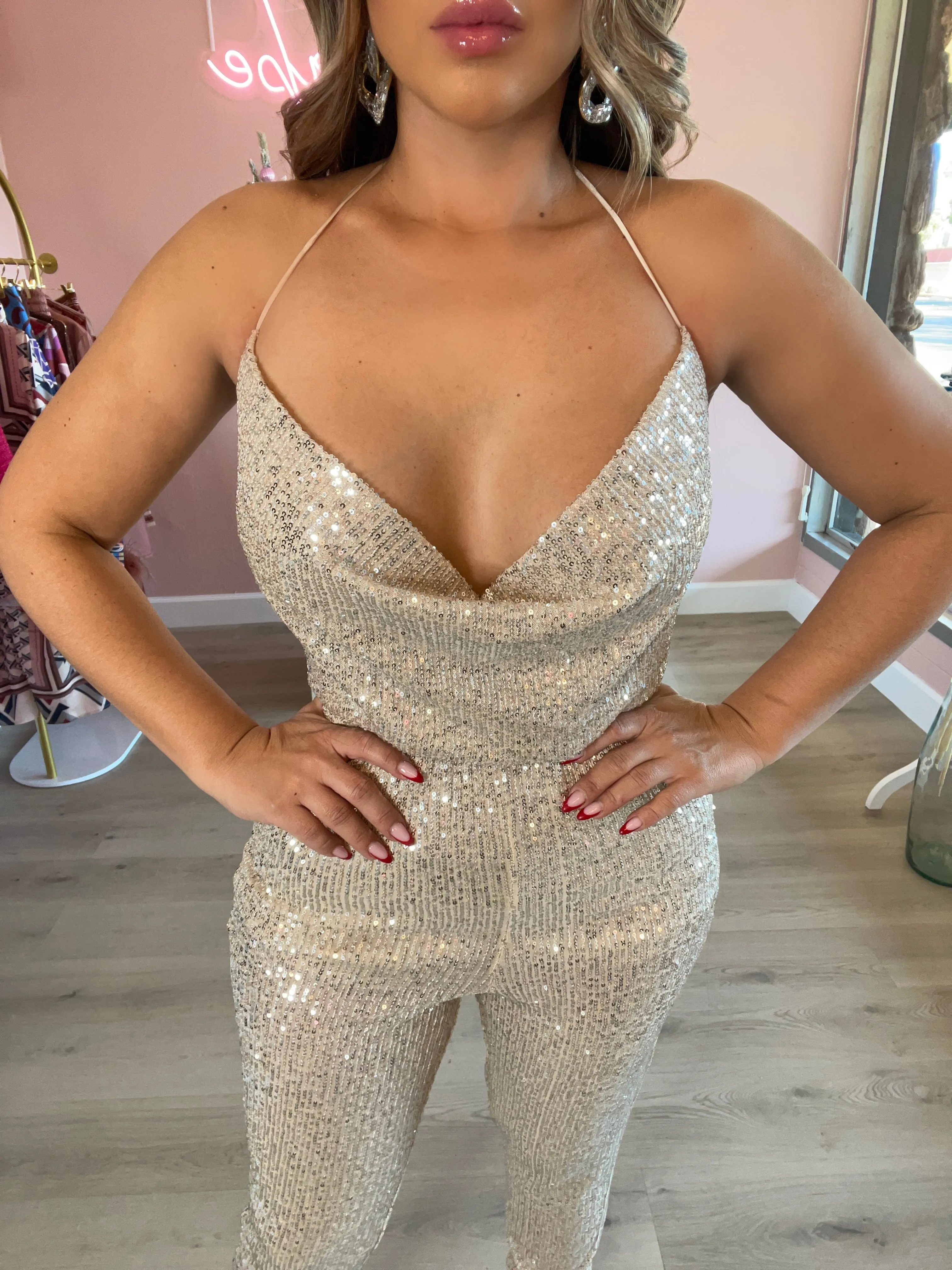 Ezra Sequin Jumpsuit (Nude)