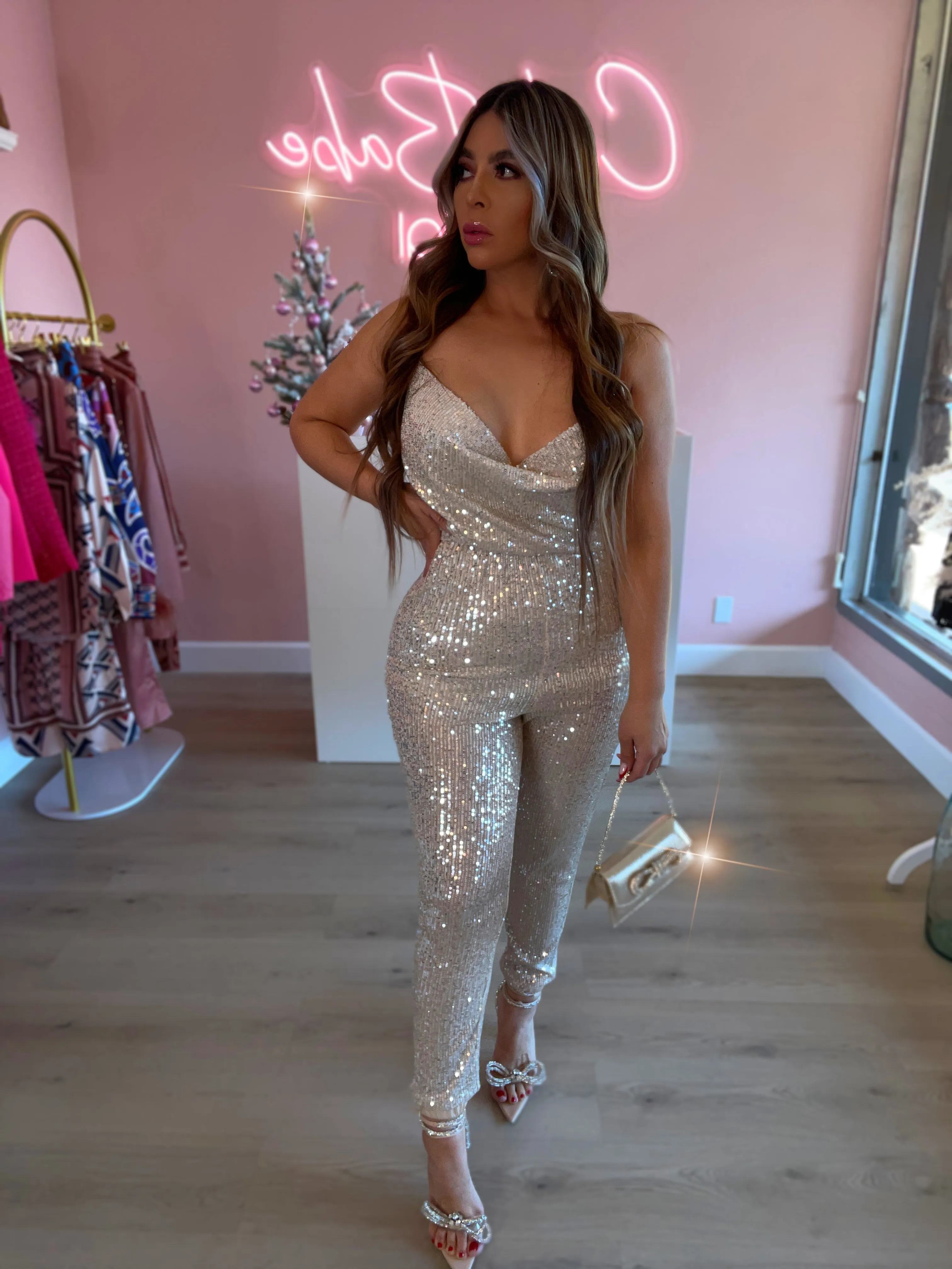 Ezra Sequin Jumpsuit (Nude)