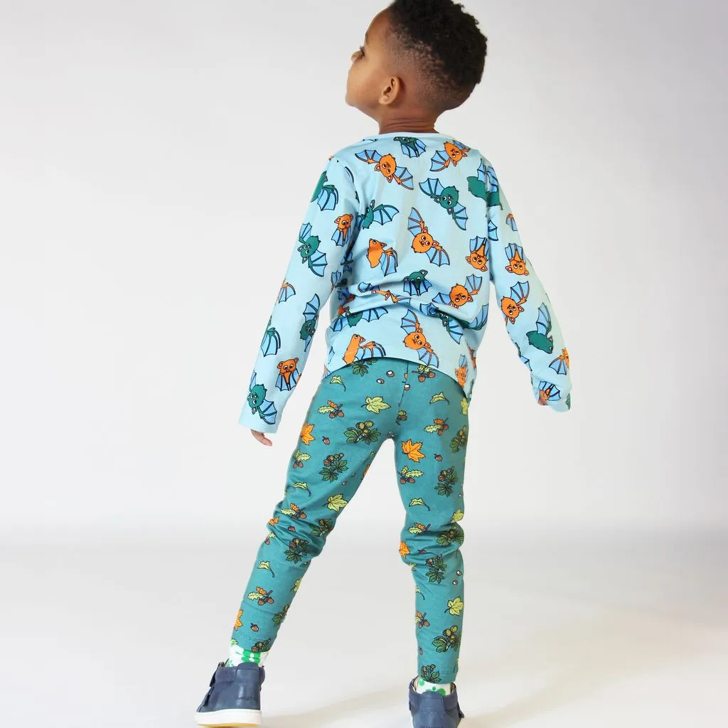 Fall Leaves Leggings in Petroleum Green - 2 Left Size 4-5 & 5-6 years