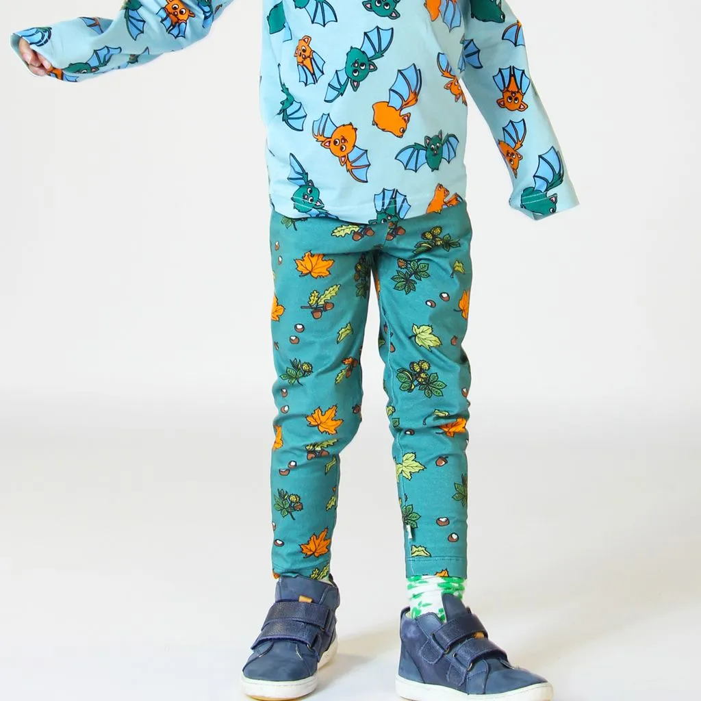 Fall Leaves Leggings in Petroleum Green - 2 Left Size 4-5 & 5-6 years