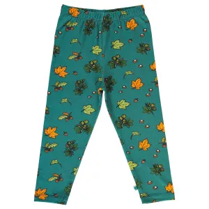 Fall Leaves Leggings in Petroleum Green - 2 Left Size 4-5 & 5-6 years