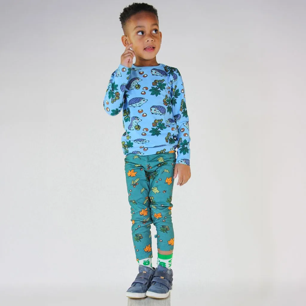 Fall Leaves Leggings in Petroleum Green - 2 Left Size 4-5 & 5-6 years