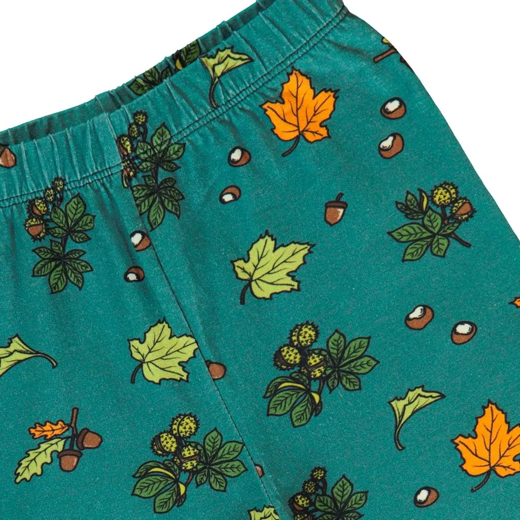 Fall Leaves Leggings in Petroleum Green - 2 Left Size 4-5 & 5-6 years