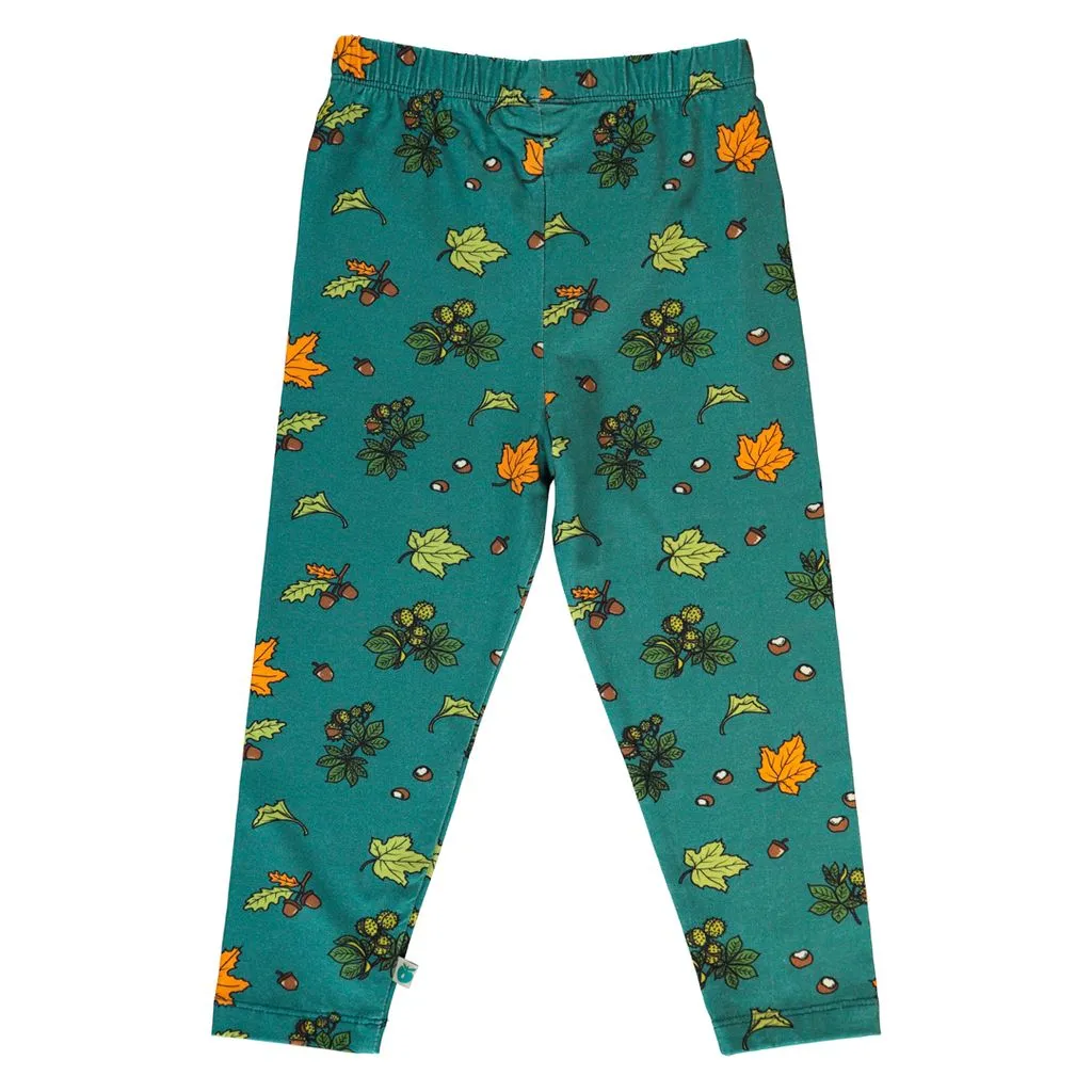 Fall Leaves Leggings in Petroleum Green - 2 Left Size 4-5 & 5-6 years