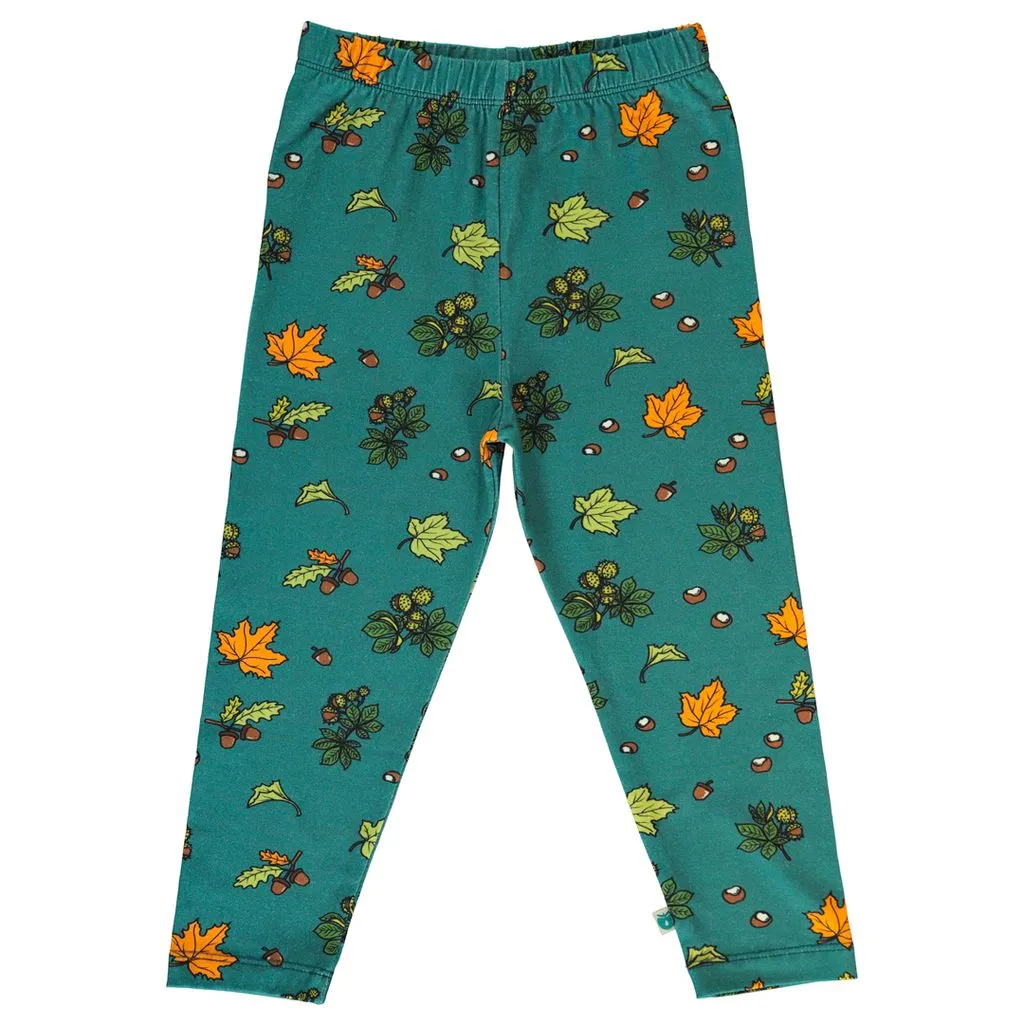 Fall Leaves Leggings in Petroleum Green - 2 Left Size 4-5 & 5-6 years