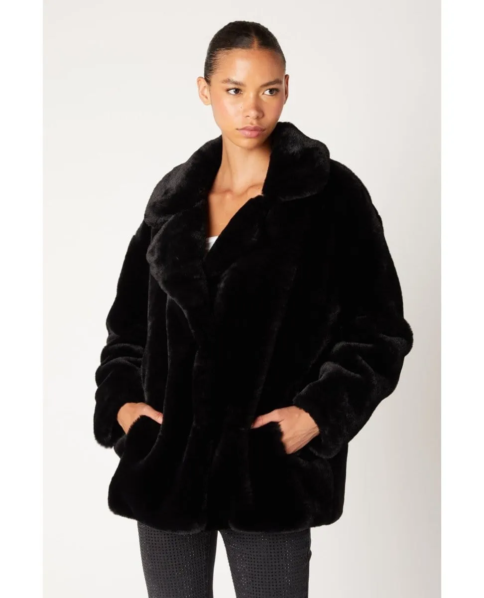 Faux Fur Coat Fuzzy Paws Black