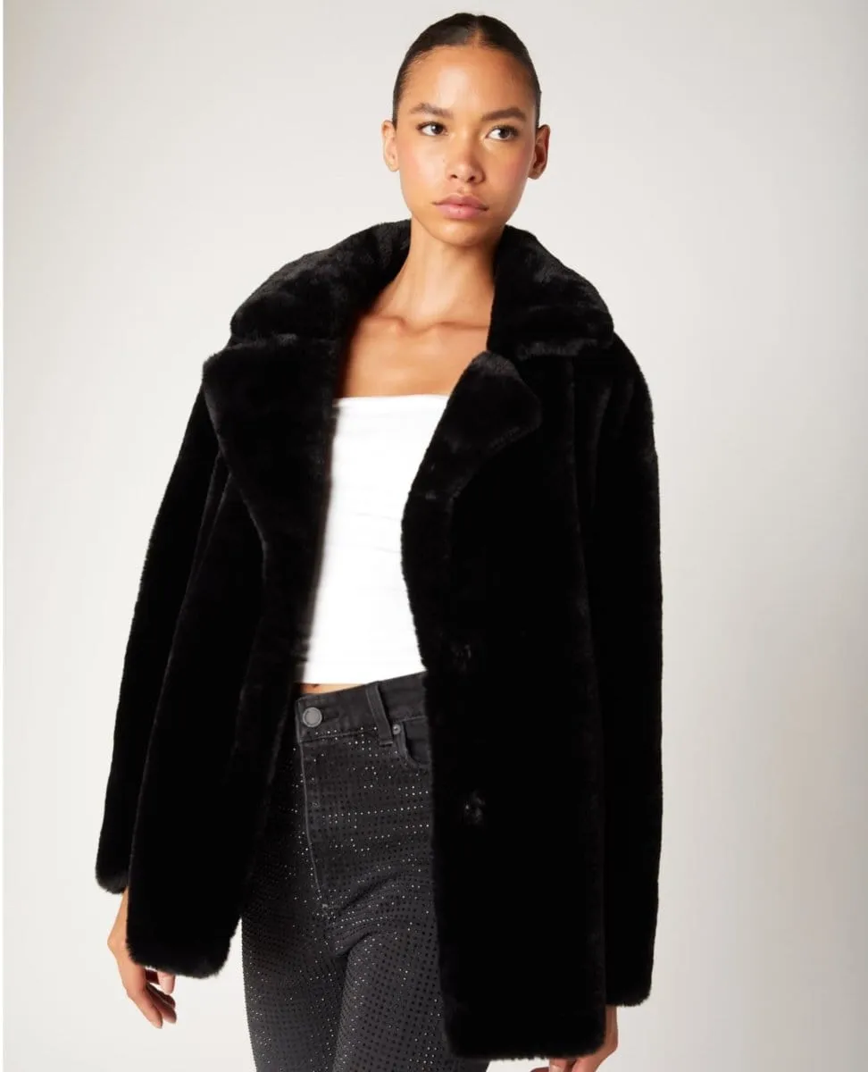 Faux Fur Coat Fuzzy Paws Black