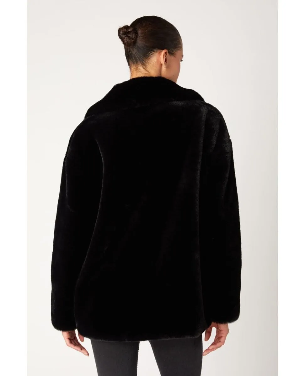 Faux Fur Coat Fuzzy Paws Black